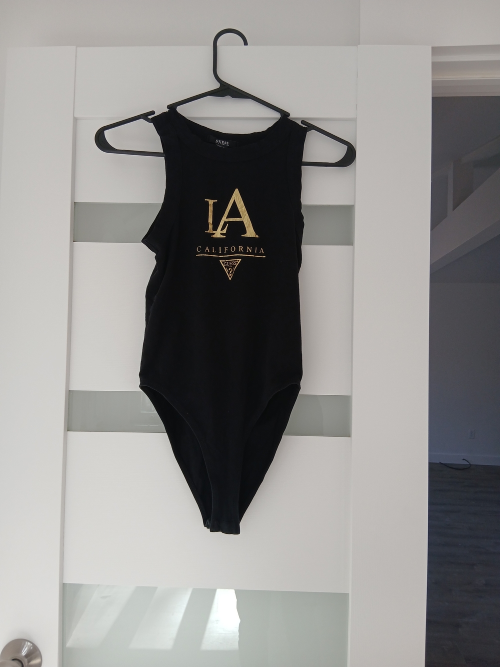 Guess Black One-Piece Bodysuit with Gold LA California Logo